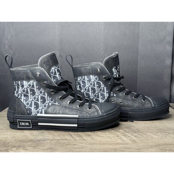 Read!!!! B23 Oblique Canvas Black Calfskin High Top Sneakers Shoes sz 42 - Picture 4 of 10